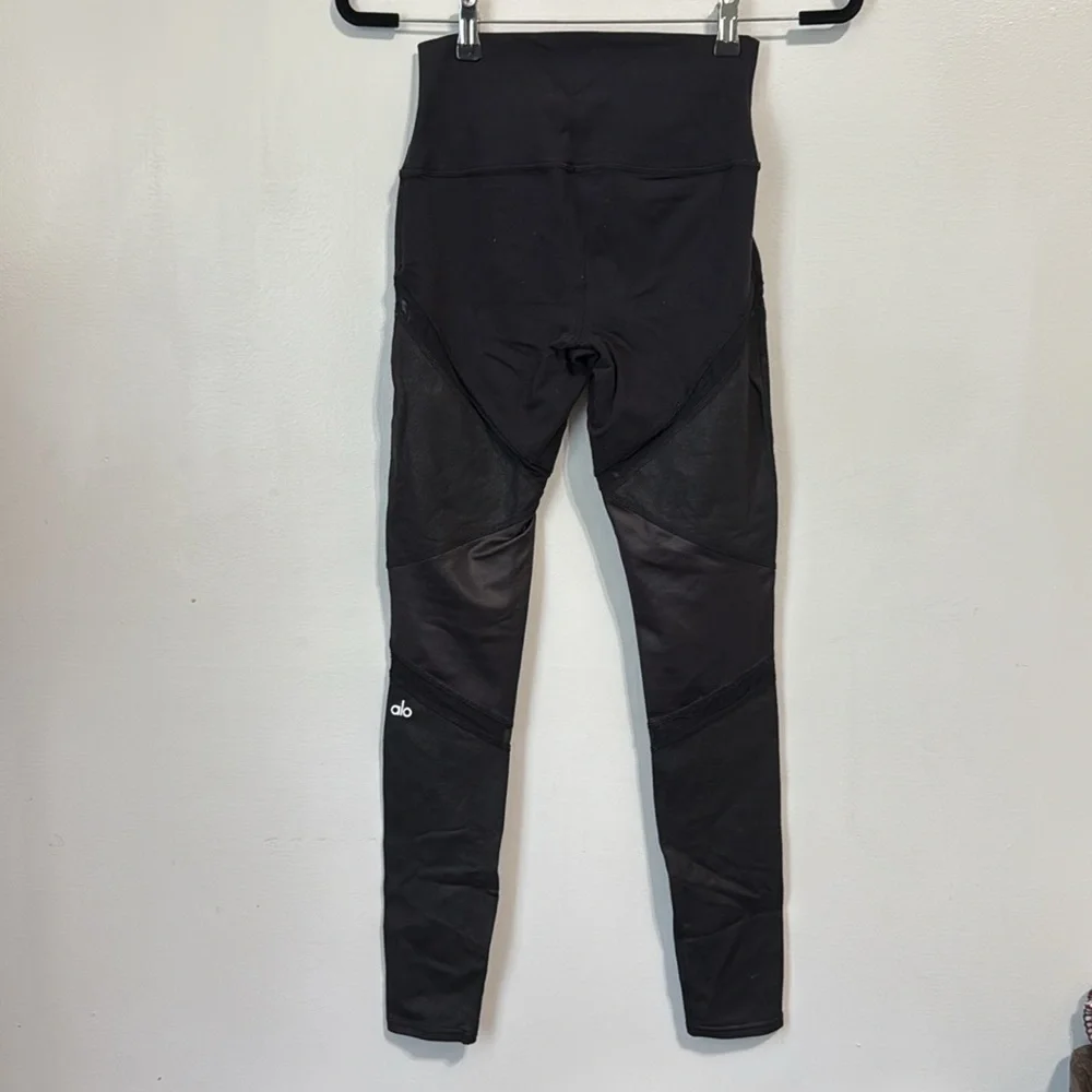 Alo Yoga Sheila Sheer Mesh Panel High Waisted Black Leggings Size Small